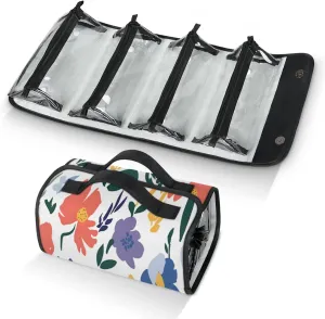 Flower Scenery Toiletry Bag Water Proof Travel Makeup Case Large Capacity 4 in 1 Foldable Cosmetics Storage for Women Men Removable Zipper Clear PVC Pockets