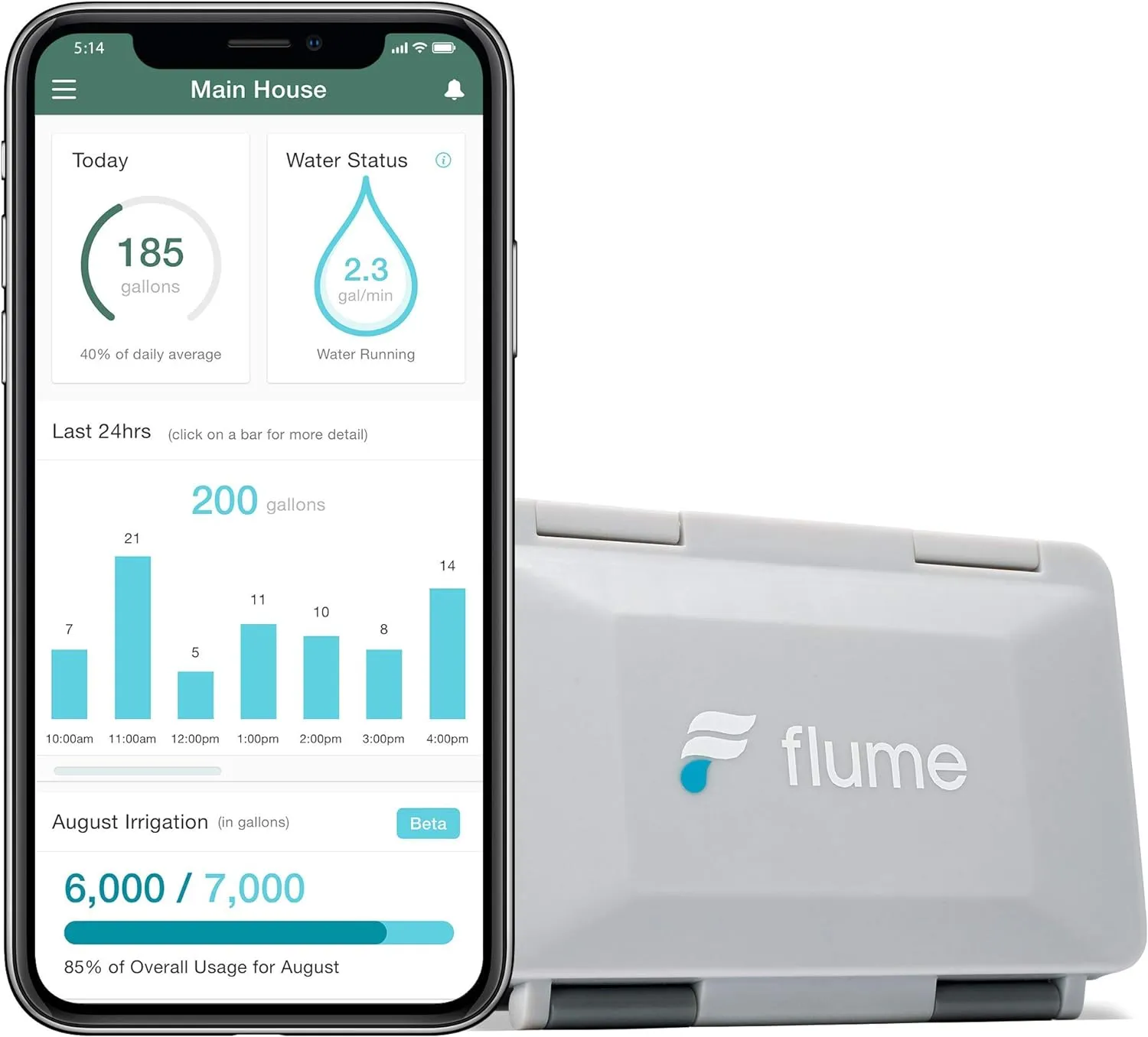 Flume2 Smart Home Water Monitor and Leak Detector – Real-Time Water Usage Tracking, Easy Installation, No Plumbing Required