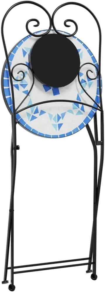Foldable Bistro Chairs 2-Pack Ceramic Mosaic Outdoor Patio Furniture Blue and White Iron Frame Space-Saving Design for Garden Balcony