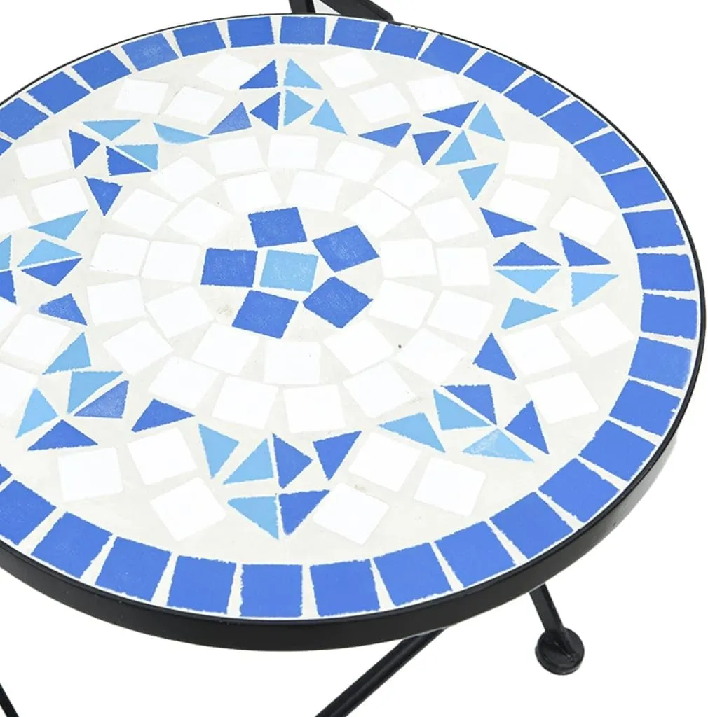 Foldable Bistro Chairs 2-Pack Ceramic Mosaic Outdoor Patio Furniture Blue and White Iron Frame Space-Saving Design for Garden Balcony