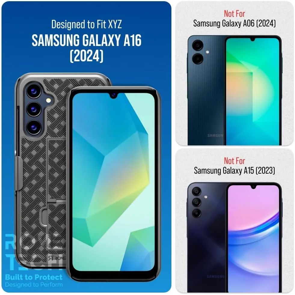 for Samsung Galaxy A16 Case with Belt Clip Holster, Kickstand Slim Cover Phone Galaxy A16 Case - Black