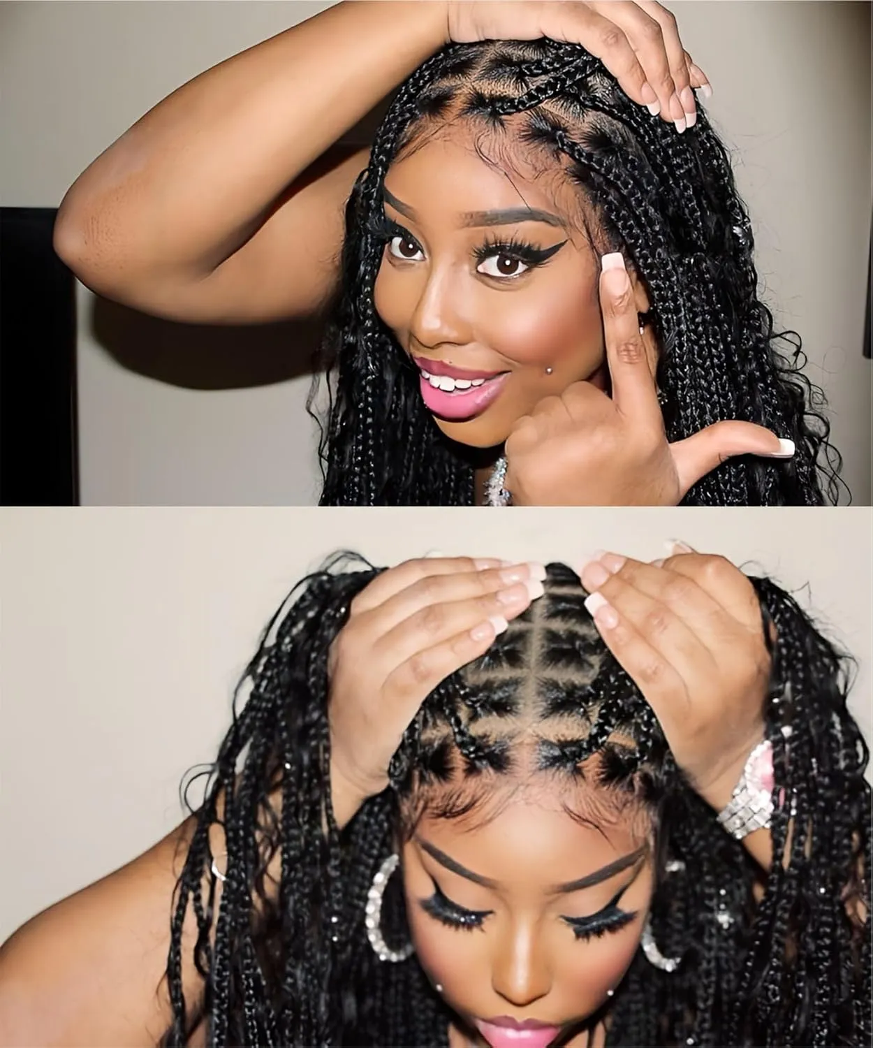 Full Lace Original Braided Wig Boho island twist Non-Grafted Knotless Senegalese Twist with Boho Curls Handmade Braids Detachable, Reused, Real like Born Black Wig for Black Women Bohemian