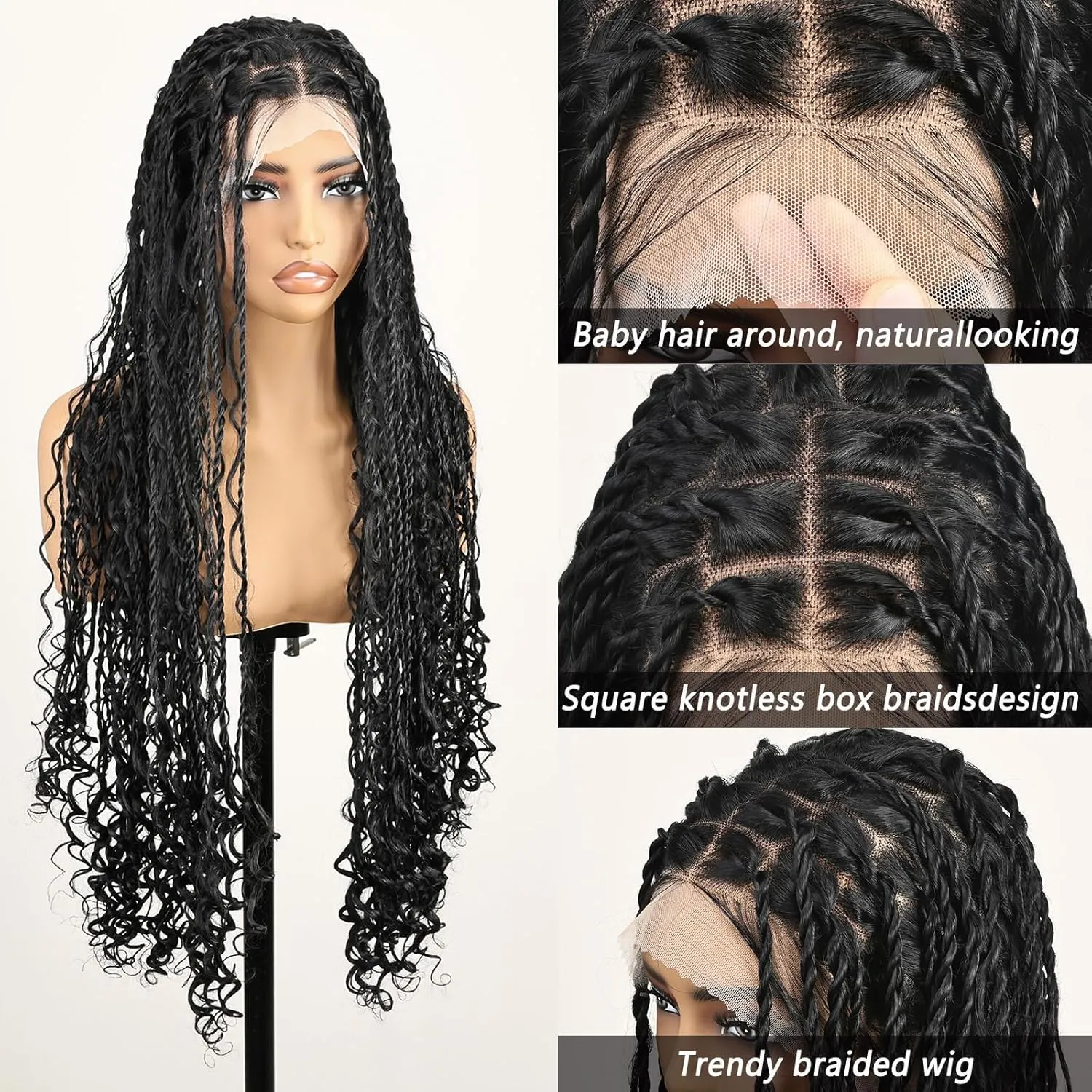 Full Lace Original Braided Wig Boho island twist Non-Grafted Knotless Senegalese Twist with Boho Curls Handmade Braids Detachable, Reused, Real like Born Black Wig for Black Women Bohemian