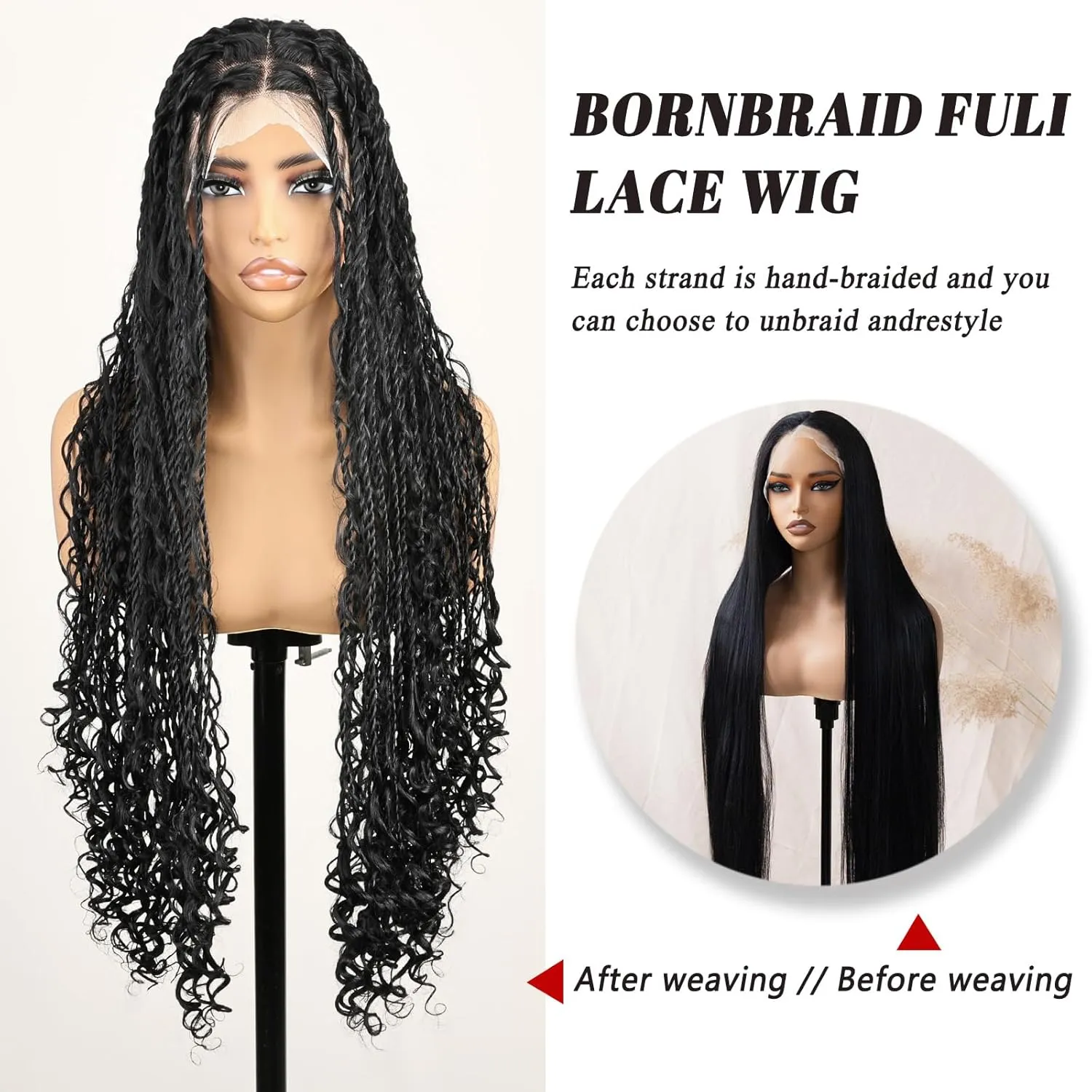 Full Lace Original Braided Wig Boho island twist Non-Grafted Knotless Senegalese Twist with Boho Curls Handmade Braids Detachable, Reused, Real like Born Black Wig for Black Women Bohemian