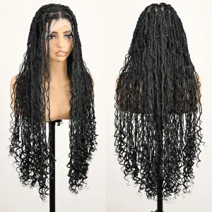 Full Lace Original Braided Wig Boho island twist Non-Grafted Knotless Senegalese Twist with Boho Curls Handmade Braids Detachable, Reused, Real like Born Black Wig for Black Women Bohemian