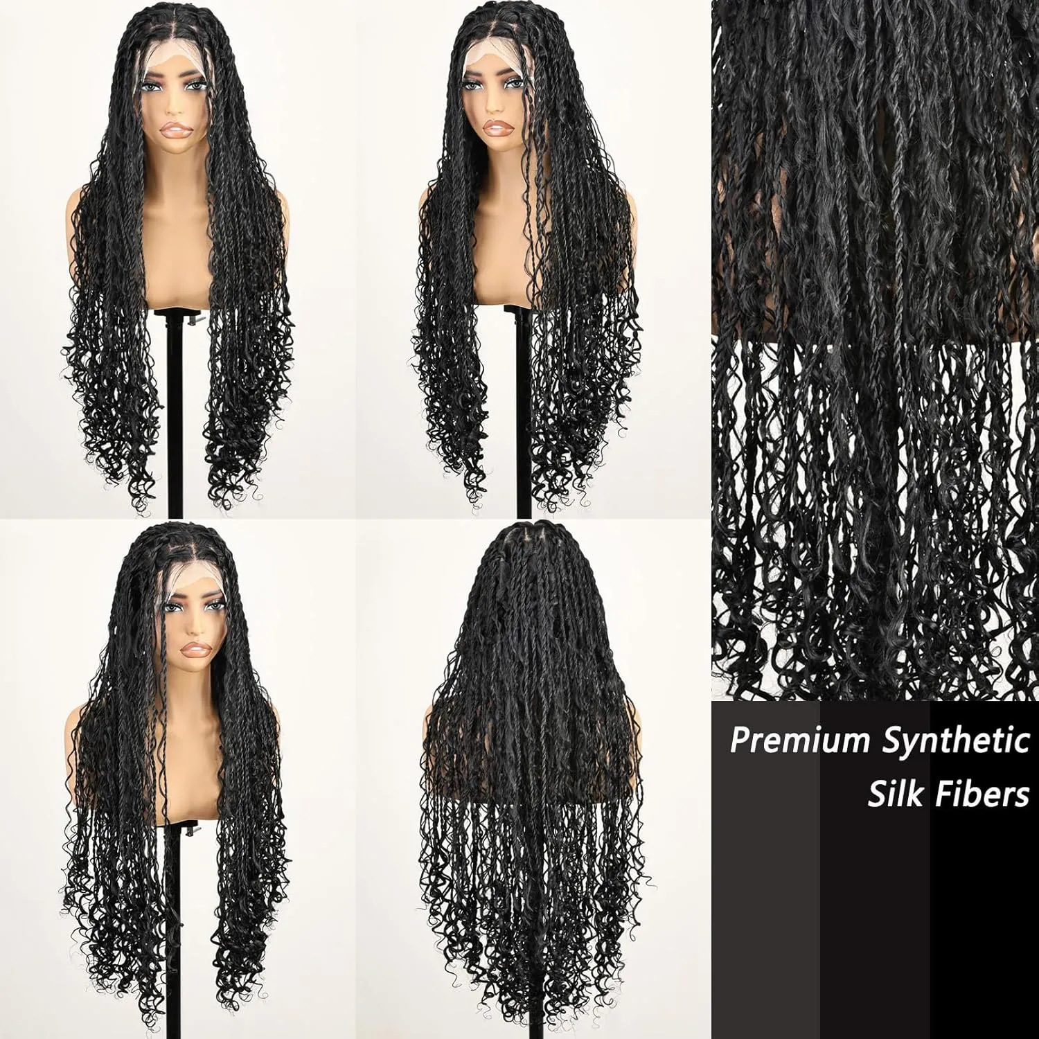 Full Lace Original Braided Wig Boho island twist Non-Grafted Knotless Senegalese Twist with Boho Curls Handmade Braids Detachable, Reused, Real like Born Black Wig for Black Women Bohemian