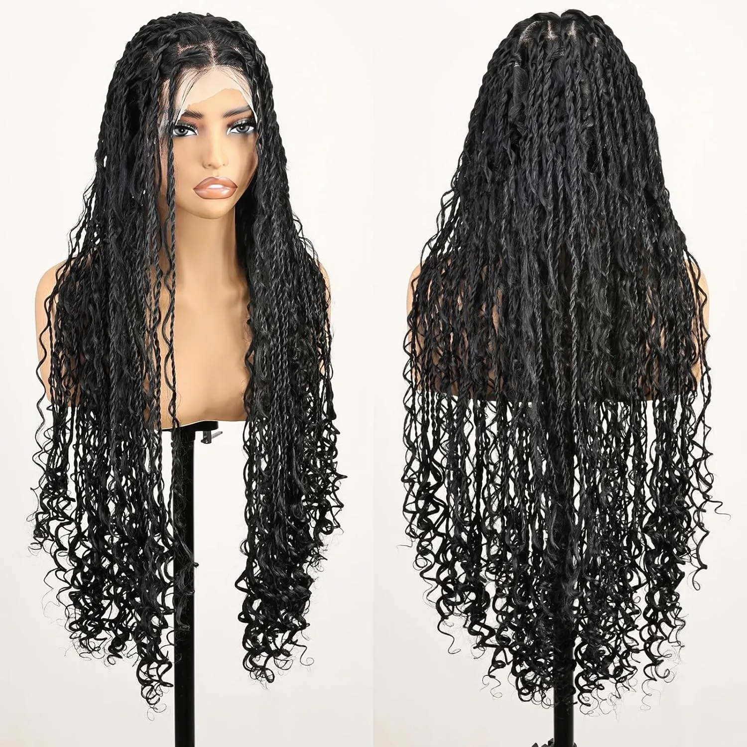 Full Lace Original Braided Wig Boho island twist Non-Grafted Knotless Senegalese Twist with Boho Curls Handmade Braids Detachable, Reused, Real like Born Black Wig for Black Women Bohemian