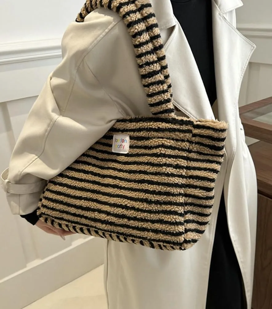 Fuzzy Tote Bag for Women Underarm Bag Shoulder Bag Large Handbag Purse Faux Fur Shopping Dating Bag