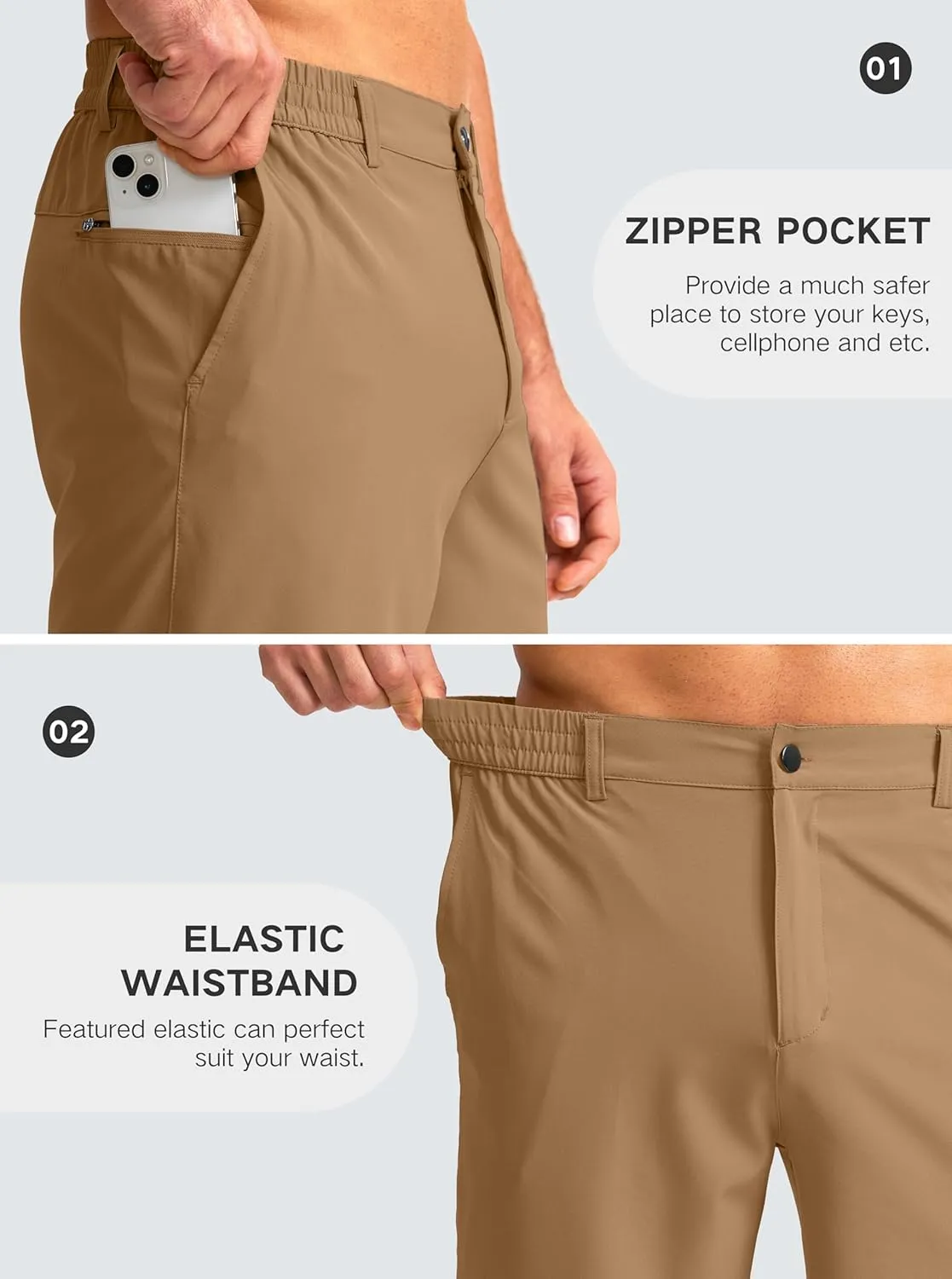 G Gradual Men's Casual Shorts 9" Lightweight Golf Shorts for Men Stretch with 3 Pockets Quick Dry Breathable Work Shorts