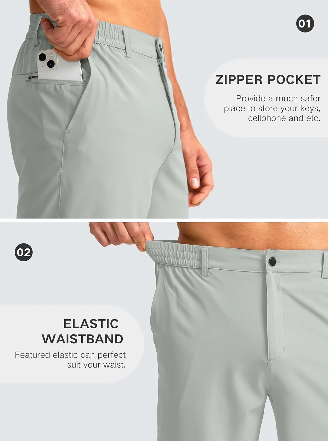 G Gradual Men's Casual Shorts 9" Lightweight Golf Shorts for Men Stretch with 3 Pockets Quick Dry Breathable Work Shorts