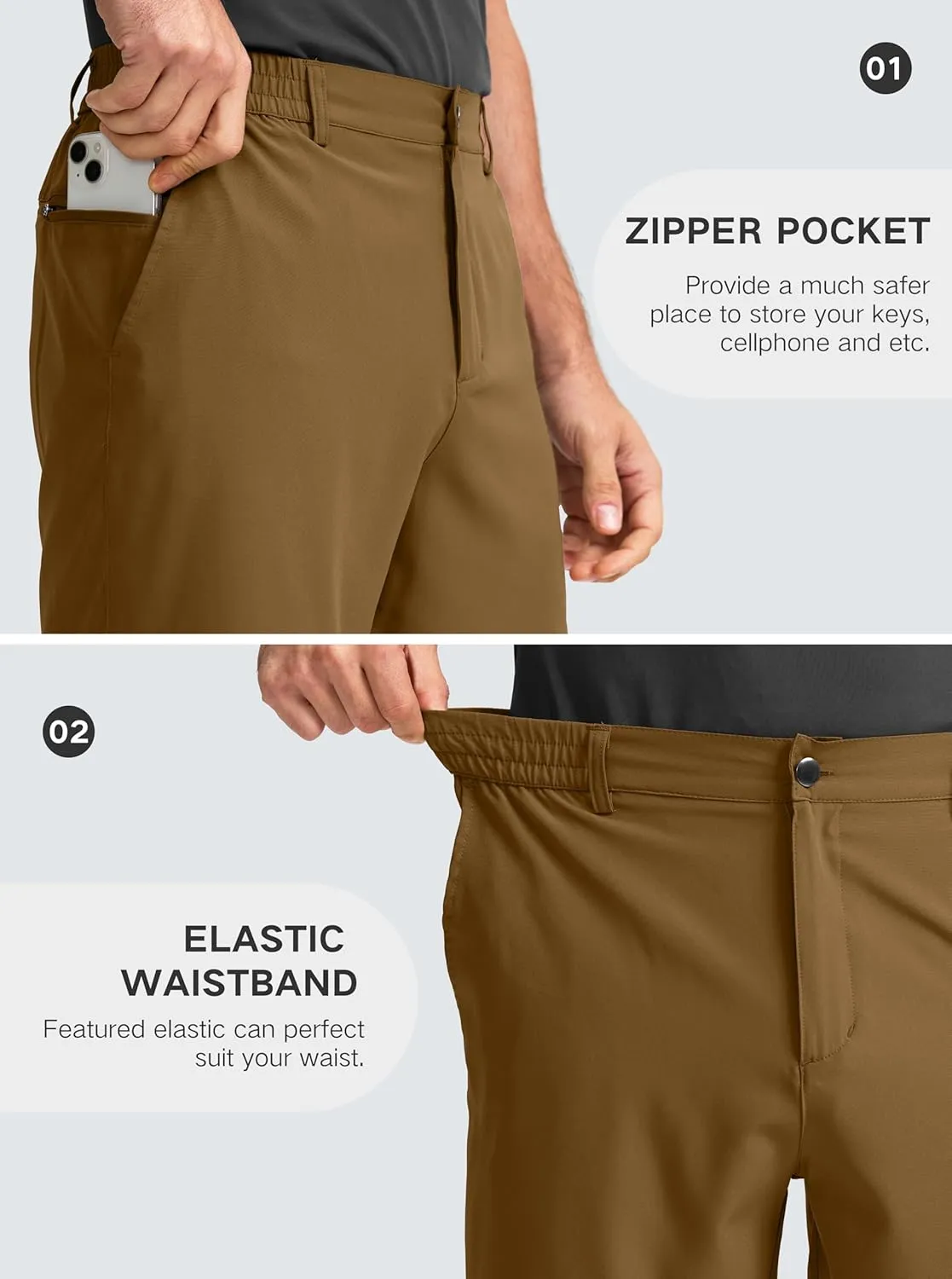 G Gradual Men's Casual Shorts 9" Lightweight Golf Shorts for Men Stretch with 3 Pockets Quick Dry Breathable Work Shorts