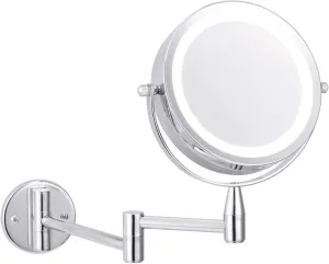 GATSUN Makeup Mirror 6 Inch Makeup Mirror LED 1X/ 5X Magnification Wall Mounted Adjustable Makeup Mirror Dual Arm Extension 2- Face Cosmetic Mirror