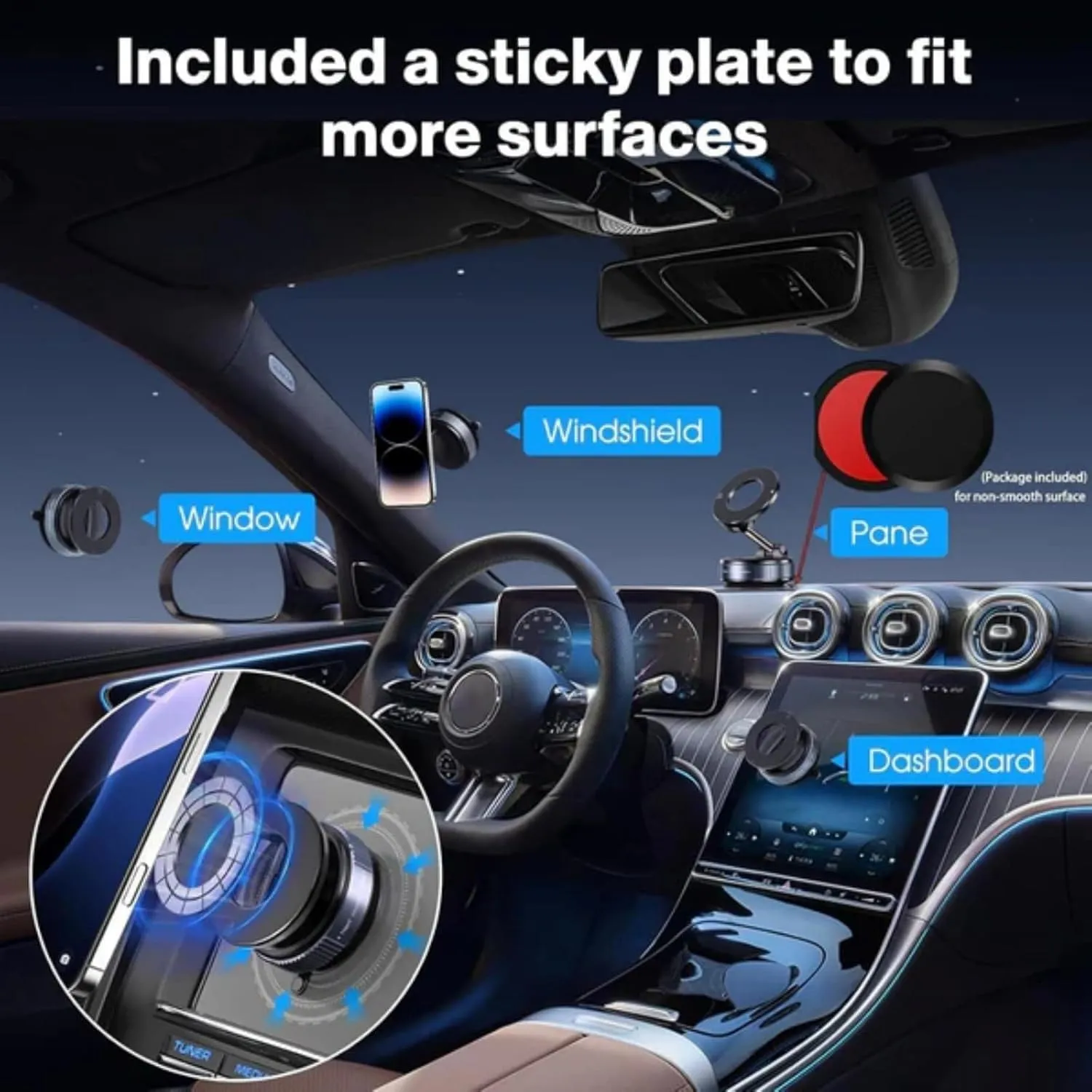 GDSAFS Shopellox Phone Mount, 360° Foldable Magnetic Phone Mount, Universal Vacuum Adjustable Magnetic Phone Holder for Car, Table, Mirror (Mix*2)