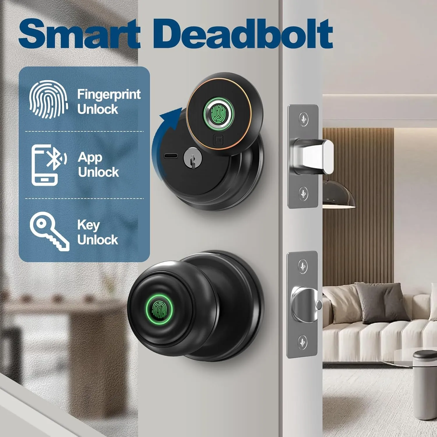 GeekTale Smart Deadbolt Lock, Fingerprint Deadbolt Door Lock with App, Keyless Entry for Front Door
