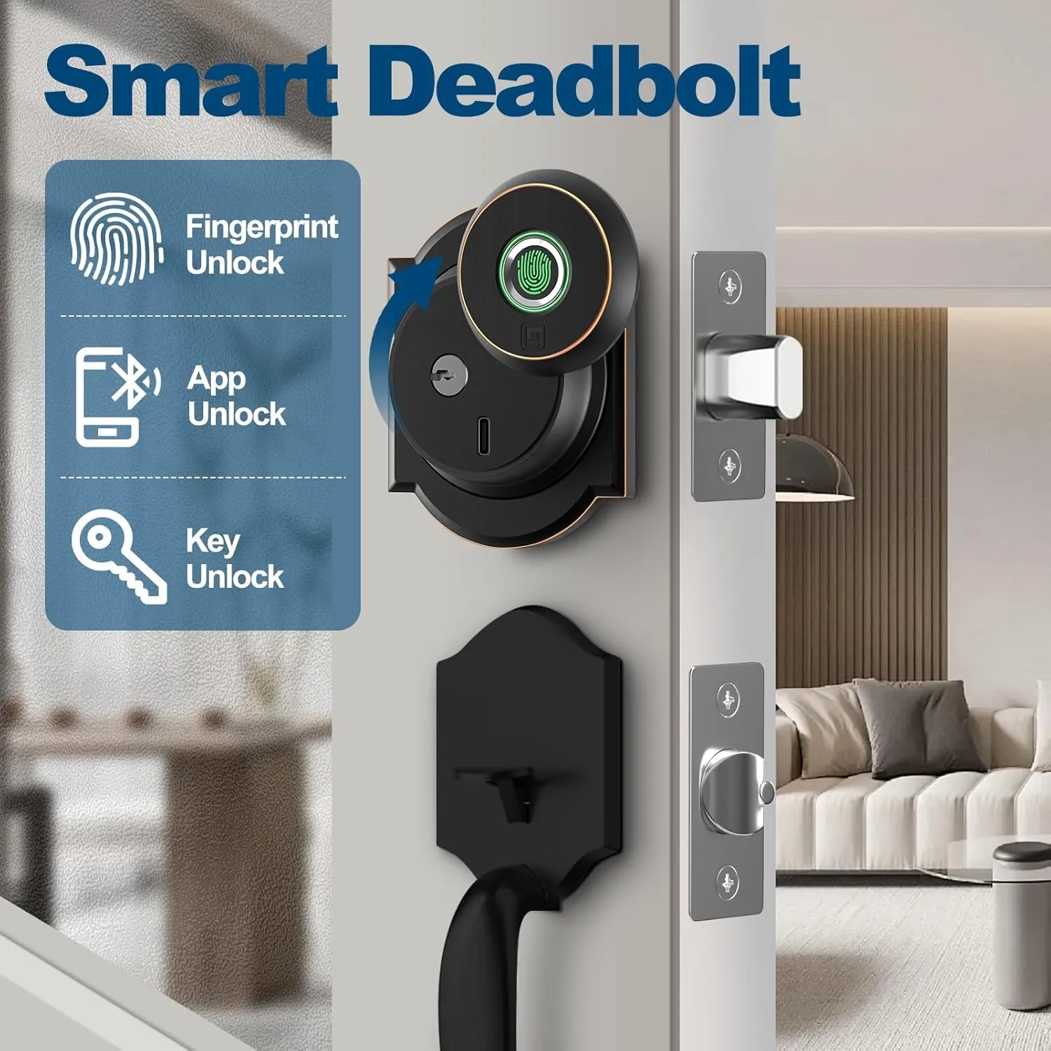 GeekTale Smart Deadbolt Lock, Fingerprint Deadbolt Door Lock with App, Keyless Entry for Front Door