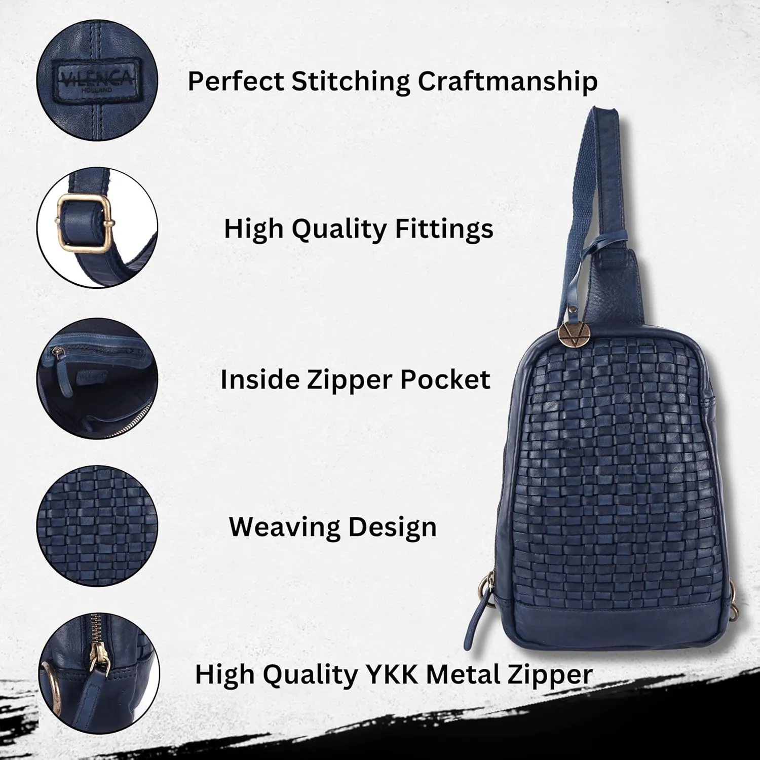 Genuine Leather Body Bag Unisex Trendy Casual Travelling Essentials Kept Bag, Durable Secure Travel Navy