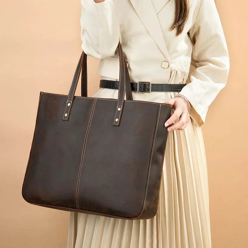 Genuine Leather Business Tote for Women with Makeup Bag Combo