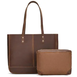 Genuine Leather Business Tote for Women with Makeup Bag Combo