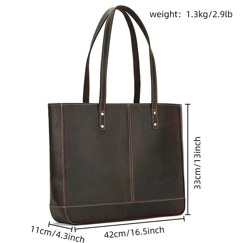 Genuine Leather Business Tote for Women with Makeup Bag Combo