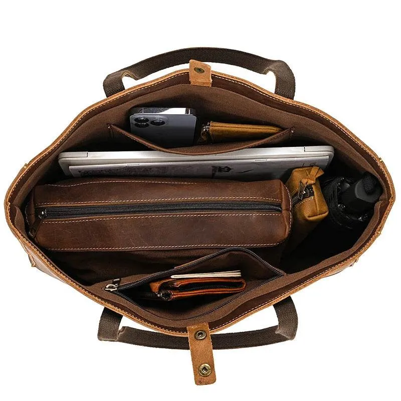 Genuine Leather Business Tote for Women with Makeup Bag Combo