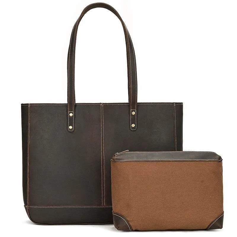 Genuine Leather Business Tote for Women with Makeup Bag Combo