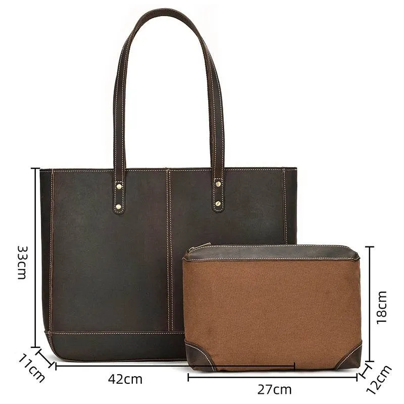 Genuine Leather Business Tote for Women with Makeup Bag Combo