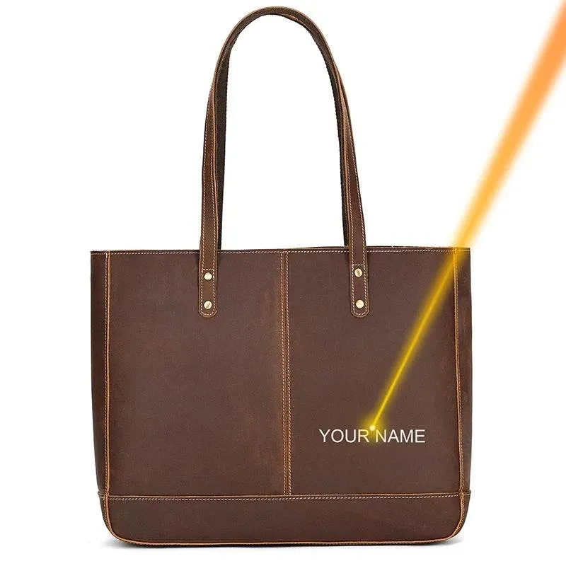 Genuine Leather Business Tote for Women with Makeup Bag Combo