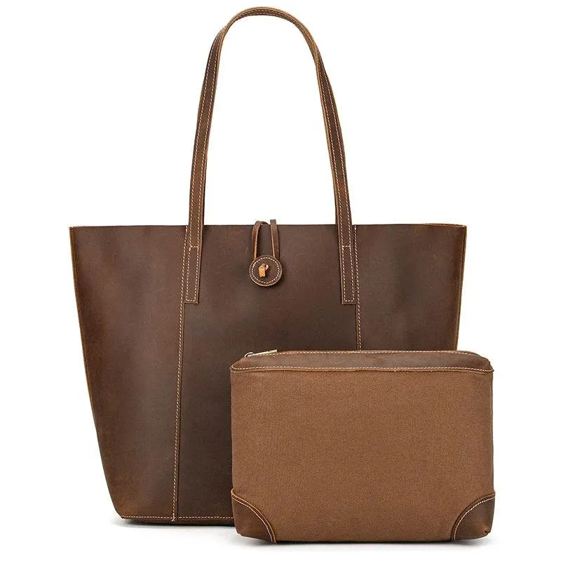 Genuine Leather Business Tote for Women with Makeup Bag Combo
