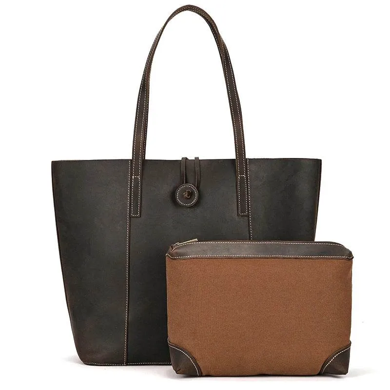 Genuine Leather Business Tote for Women with Makeup Bag Combo