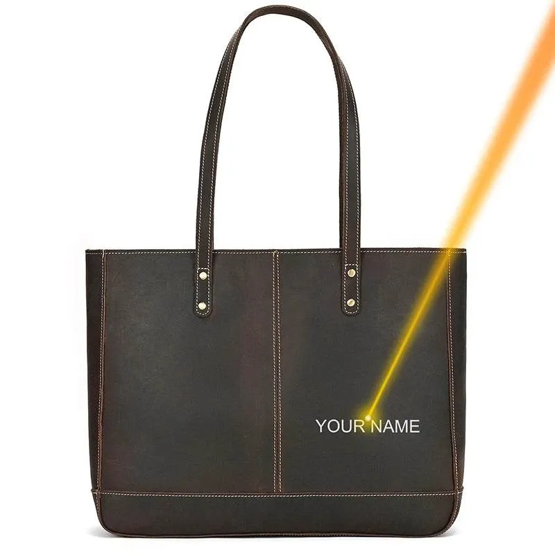 Genuine Leather Business Tote for Women with Makeup Bag Combo