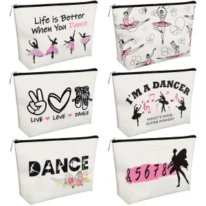 Gerrii 6 Pcs Dance Makeup Bag Gift Dancer Cosmetic Bags Ballet Teacher Gift Toiletry Zipper Pouch Portable Ballerina Travel Case for Women Dance Lover(Classic)
