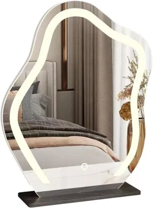 GerRit Wooden Illuminating LED Makeup Mirror, Round LED Table Mirrors,Illuminated Mirror, Lighted Mirror for Bedroom, Bathroom, Beauty Salon and Dressing Table, eoc93