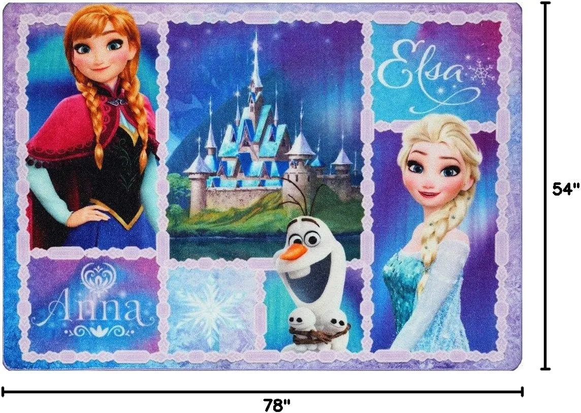 Gertmenian Disney Frozen Indoor Area Rug - 4x6 Large, Non-Slip, Ideal for Children in Bedroom, Game Room, Classroom, Nursery or Play Area - Olaf & Anna, Blue, 46907
