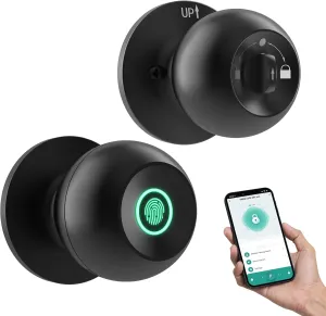 GHome Smart Door Knob Fingerprint Door Lock with Keypad, Biometric Smart Lock - App Control, Interior Door Knob with Key Great for Bedroom, Apartments, Offices and Hotels (K10-01)