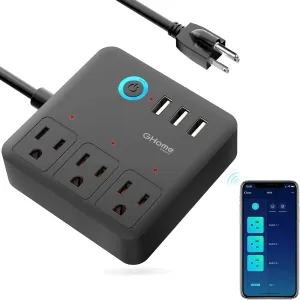 GHome Smart Plug Power Strip Works with Alexa & Google Home - 3 Individually Controlled Smart Outlets 3 USB Ports, 4FT Extension Cord, Wifi Power Strip Flat Plugs, Multi-Plug Extender for Home Offices