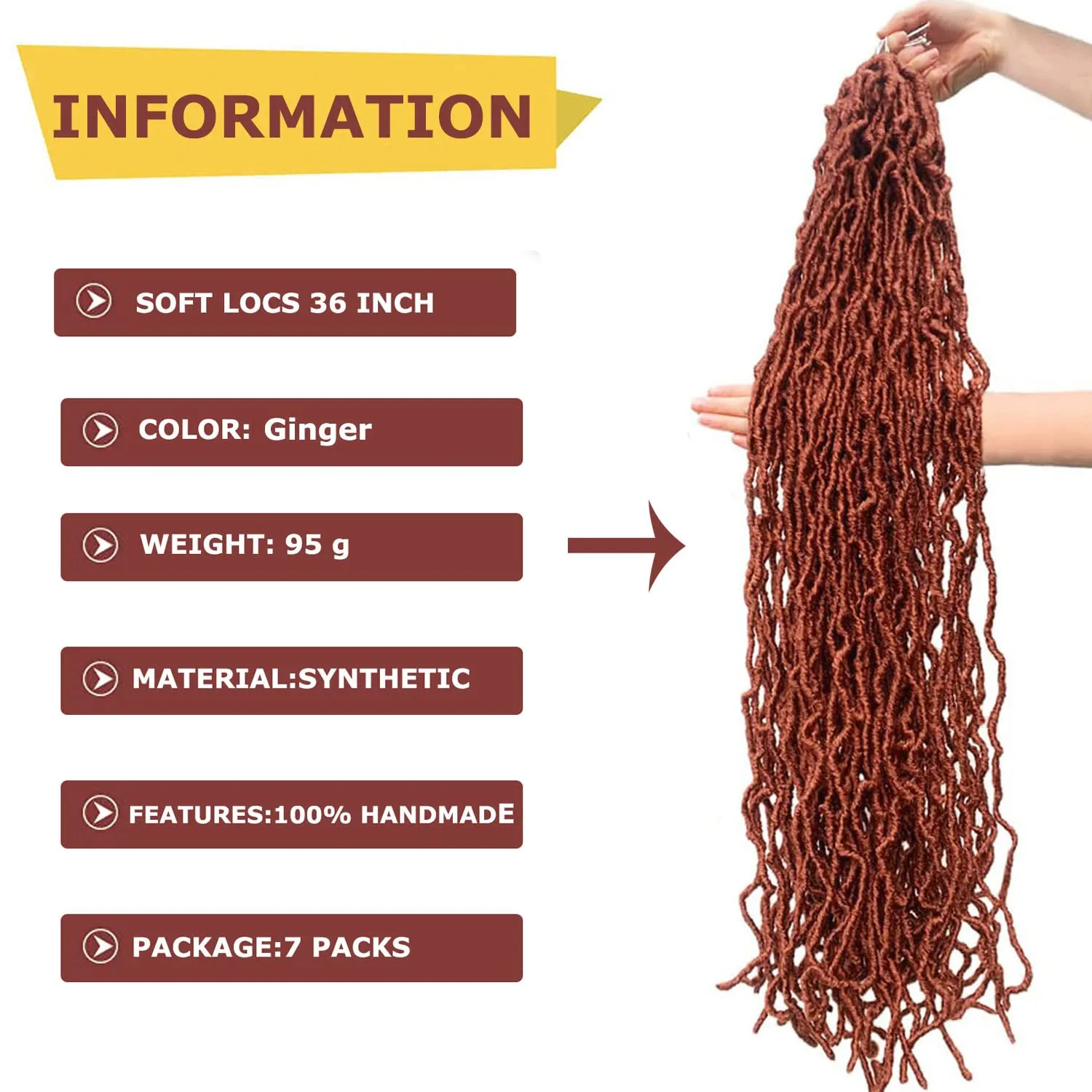 Ginger Soft Locs 36 inch Goddess Locs Faux Locs Crochet Hair for Black Women Whole Strand Pre-looped Long New Locs Braiding Hair Extension