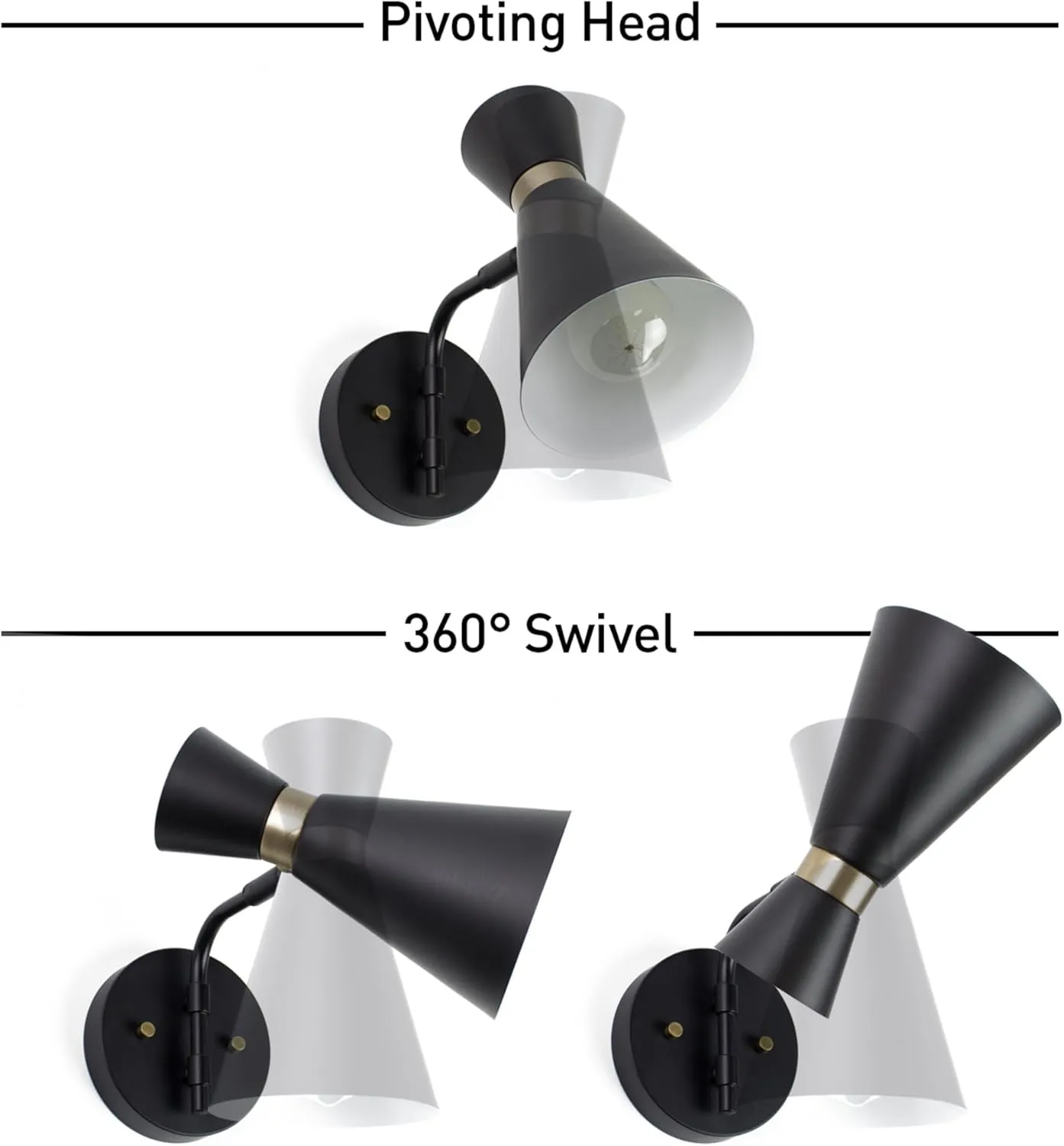 Globe Electric 65855 Belmont 1-Light Wall Sconce, Satin Black, Gold Accents