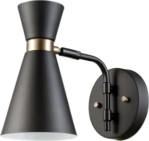 Globe Electric 65855 Belmont 1-Light Wall Sconce, Satin Black, Gold Accents