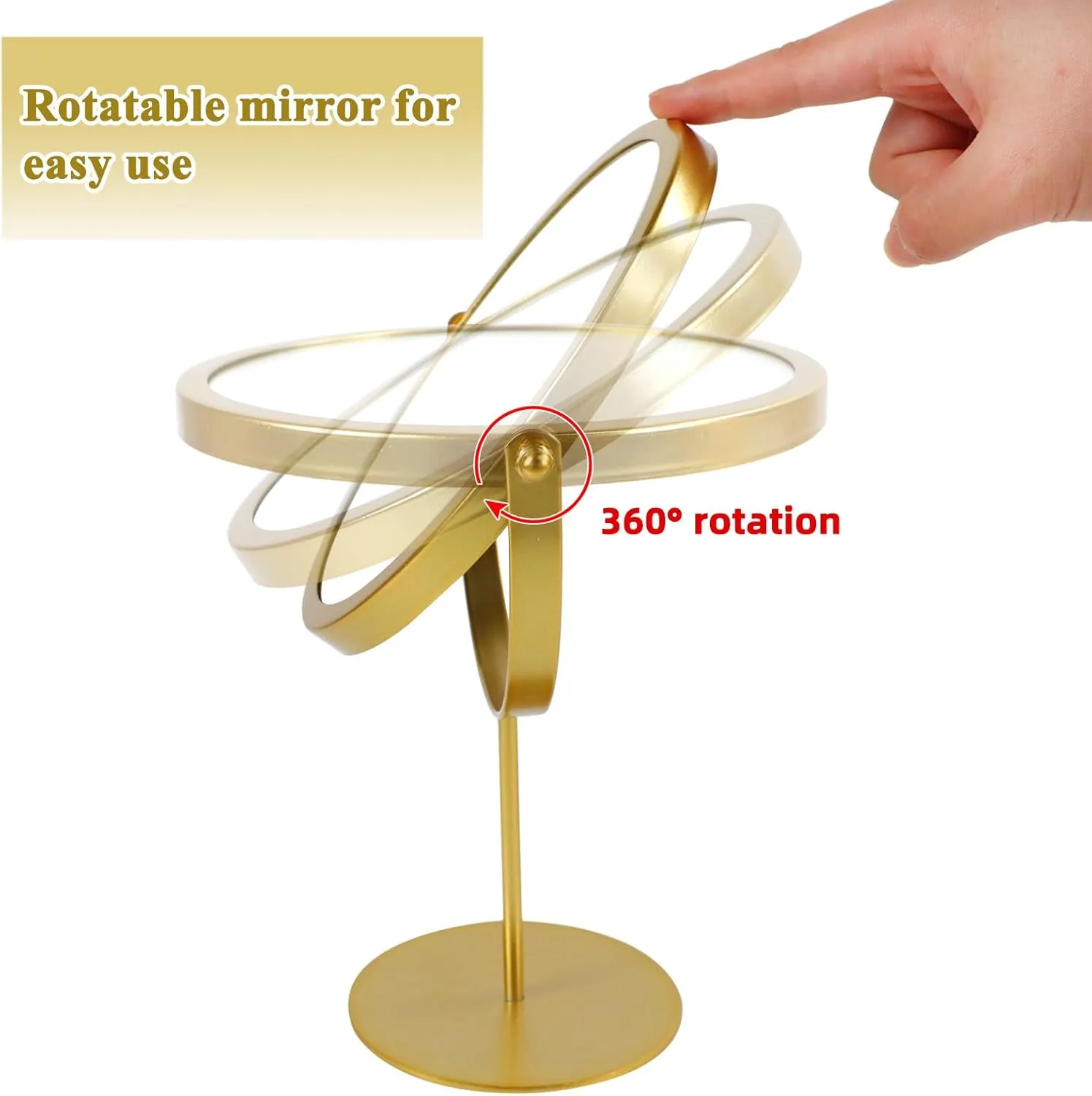 Gold Vanity Desk Table Round Makeup Mirror, 360 Degree Adjustable Rotation Metal Framed Standing Mirrors, Home Decoration for Living Room, Bedroom, Tabletop, Bathroom, 6.3 Inches