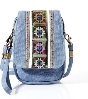 Goodhan Embroidery Canvas Crossbody Bag Cell phone Pouch Coin Purse for Women