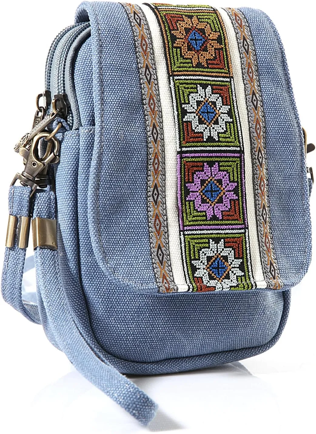 Goodhan Embroidery Canvas Crossbody Bag Cell phone Pouch Coin Purse for Women