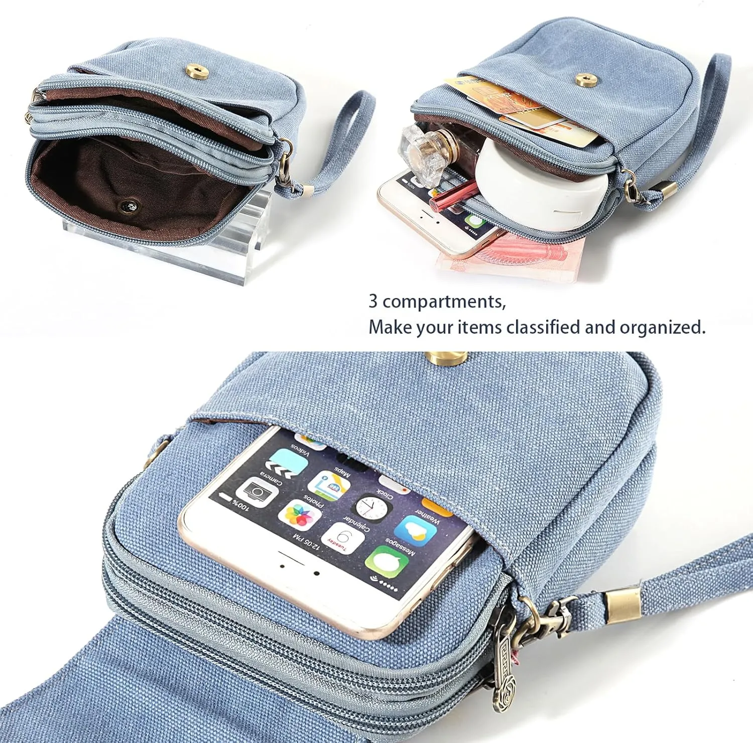 Goodhan Embroidery Canvas Crossbody Bag Cell phone Pouch Coin Purse for Women