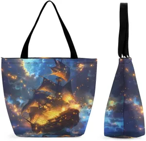 Gorgeous Sailing Battleships Women's Tote Bag Casual Shopping Bags Fashion Handbags Gifts for Travel Work Holiday