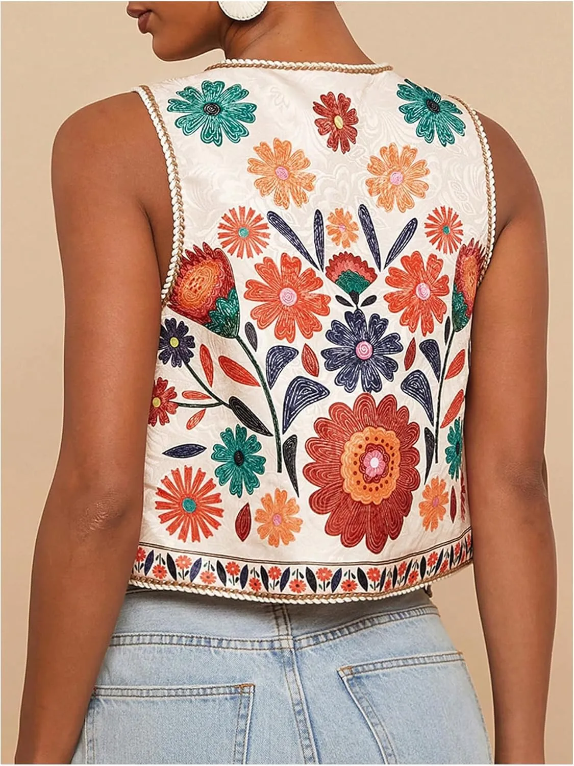 GORGLITTER Women's Tie Front Vest Top Country Concert Western Cowgirl Outfit Floral Vest