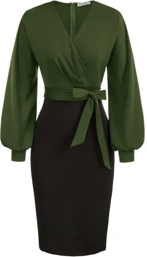 GRACE KARIN Women's Work Pencil Dress Wedding Guest Office Dresses Cocktail Party Long Sleeve
