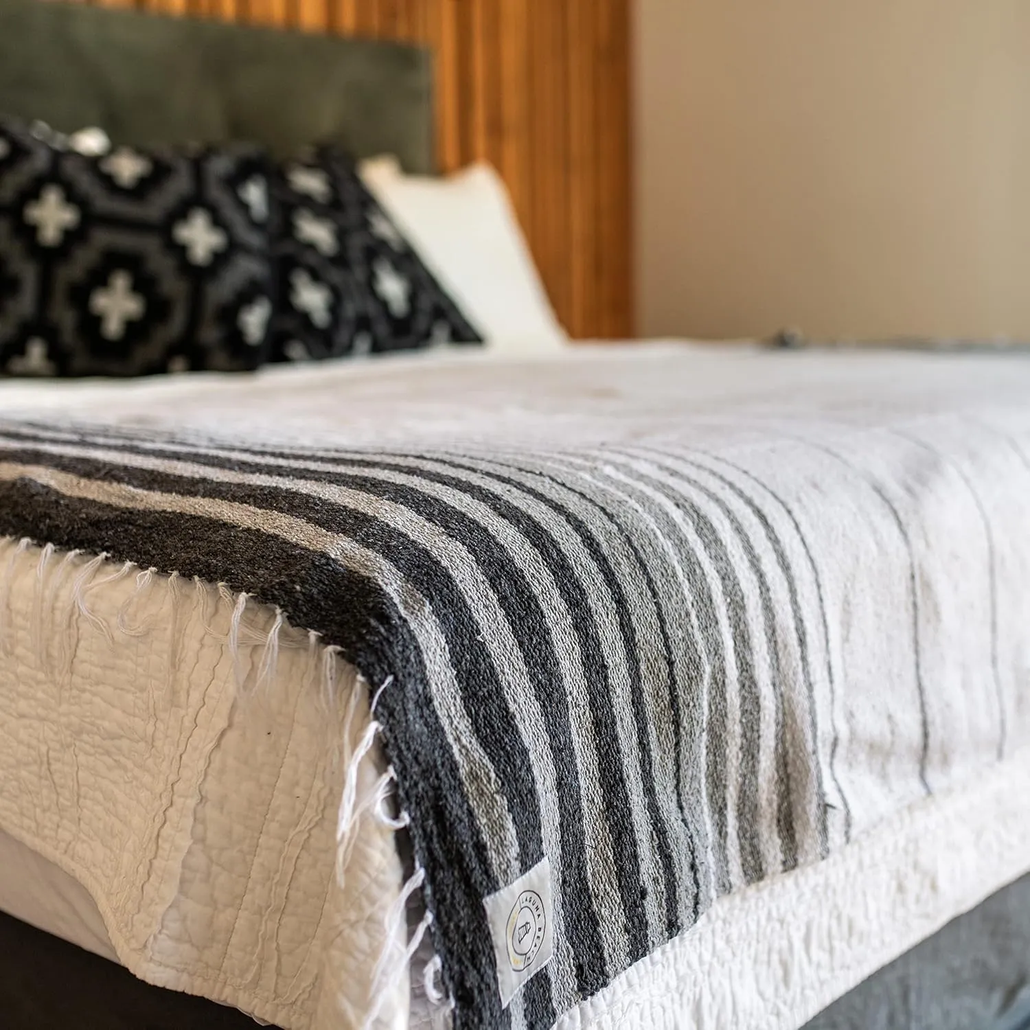 Gray Mexican Blanket by Laguna Beach Textile Co - Beach, Yoga, Camping, or Decorative Throw Blanket - Traditional Handmade Serape - Gray Tulum