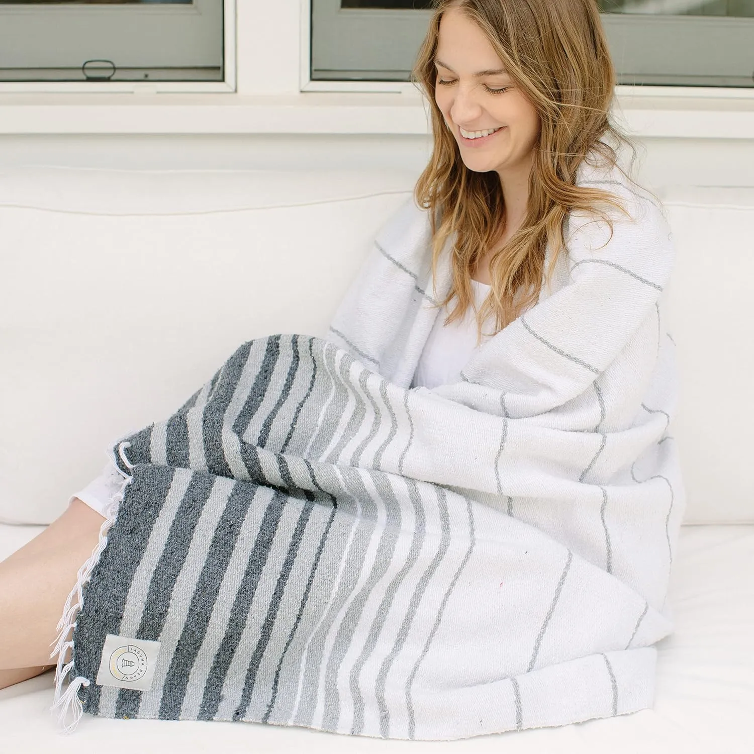 Gray Mexican Blanket by Laguna Beach Textile Co - Beach, Yoga, Camping, or Decorative Throw Blanket - Traditional Handmade Serape - Gray Tulum