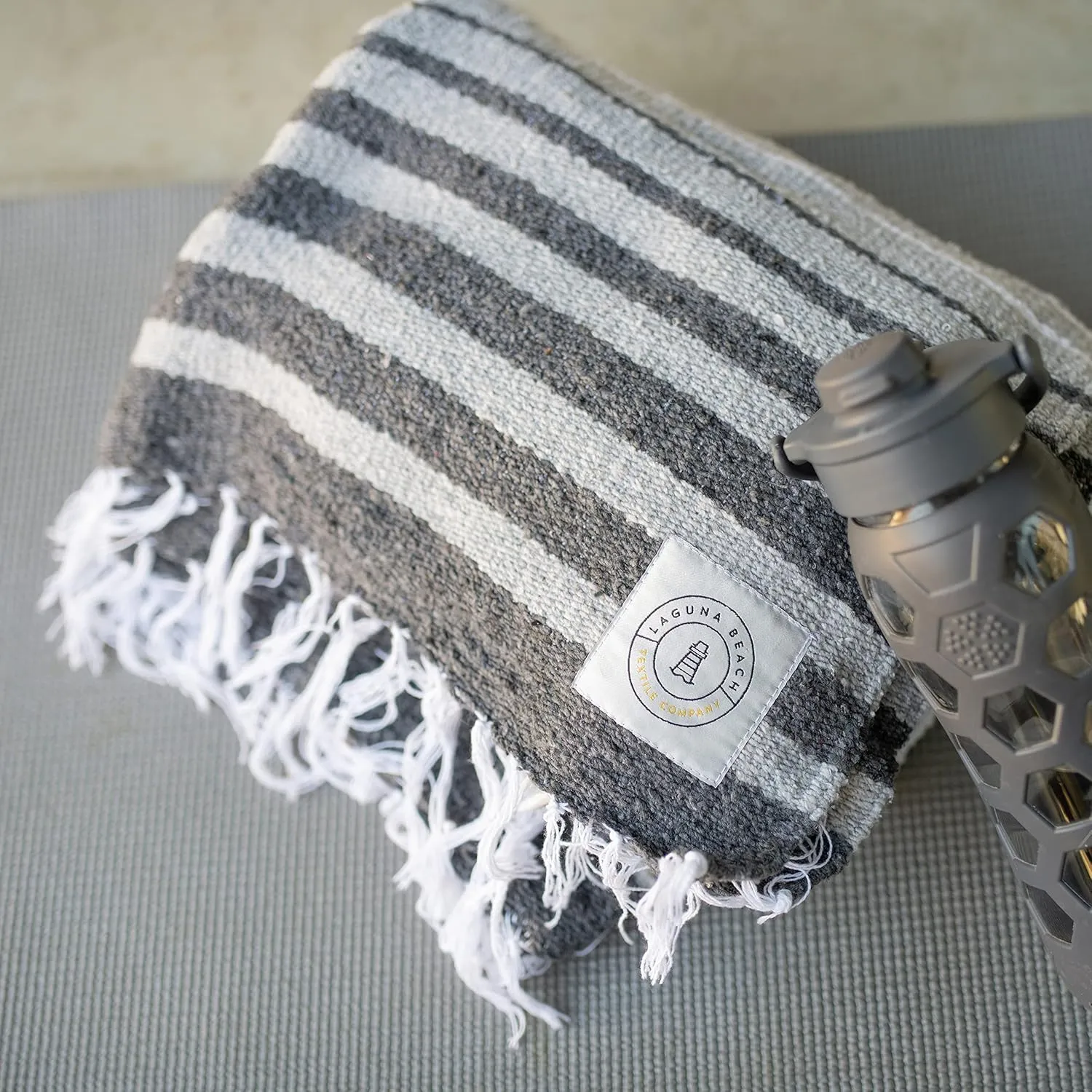 Gray Mexican Blanket by Laguna Beach Textile Co - Beach, Yoga, Camping, or Decorative Throw Blanket - Traditional Handmade Serape - Gray Tulum