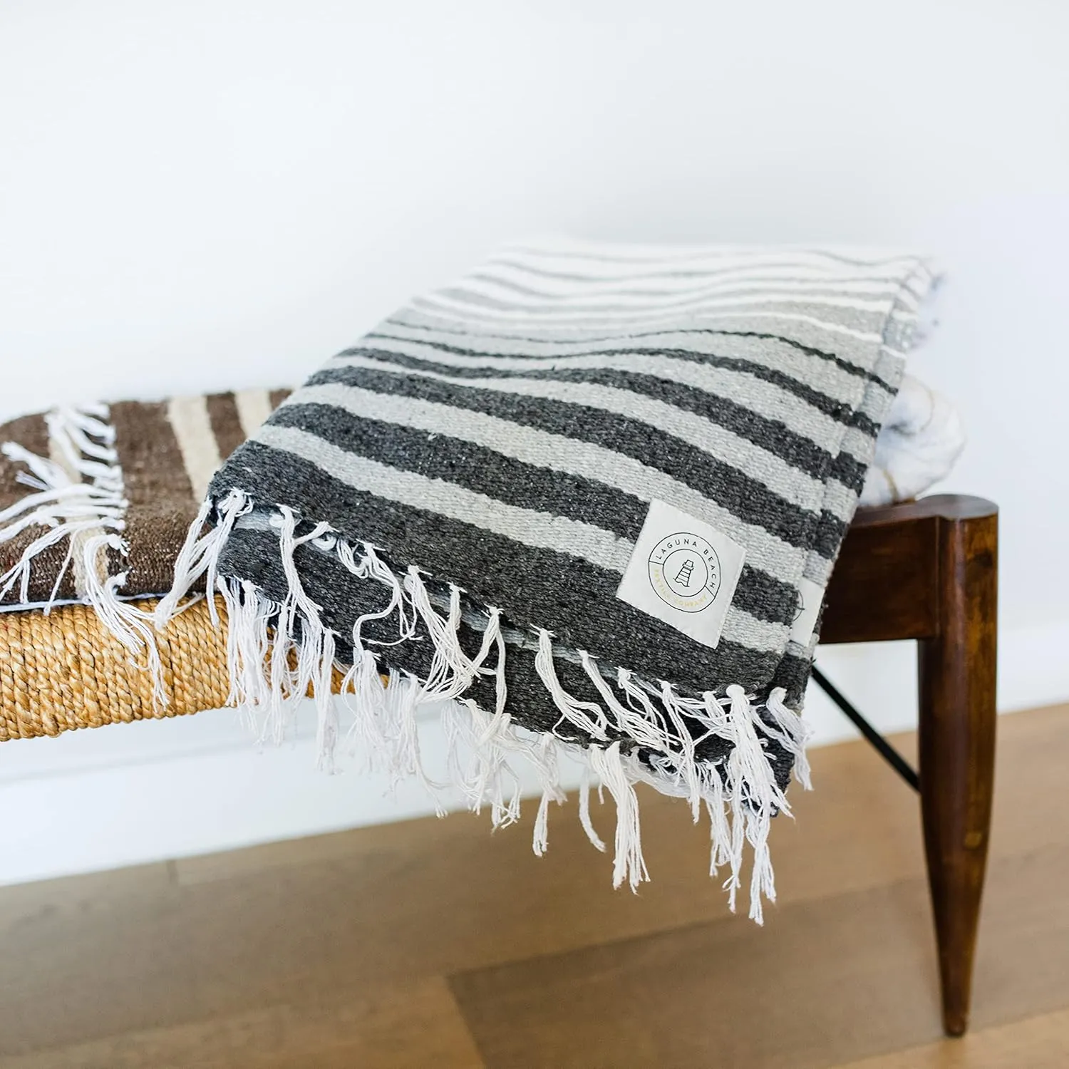 Gray Mexican Blanket by Laguna Beach Textile Co - Beach, Yoga, Camping, or Decorative Throw Blanket - Traditional Handmade Serape - Gray Tulum