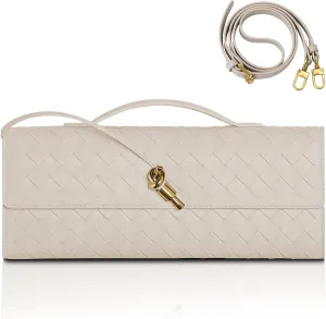 GRQ Woven Handmade Clutch Purse for Women, Elegant PU Leather Handbag, Removable Handle, Spacious for Evening & Formal Events